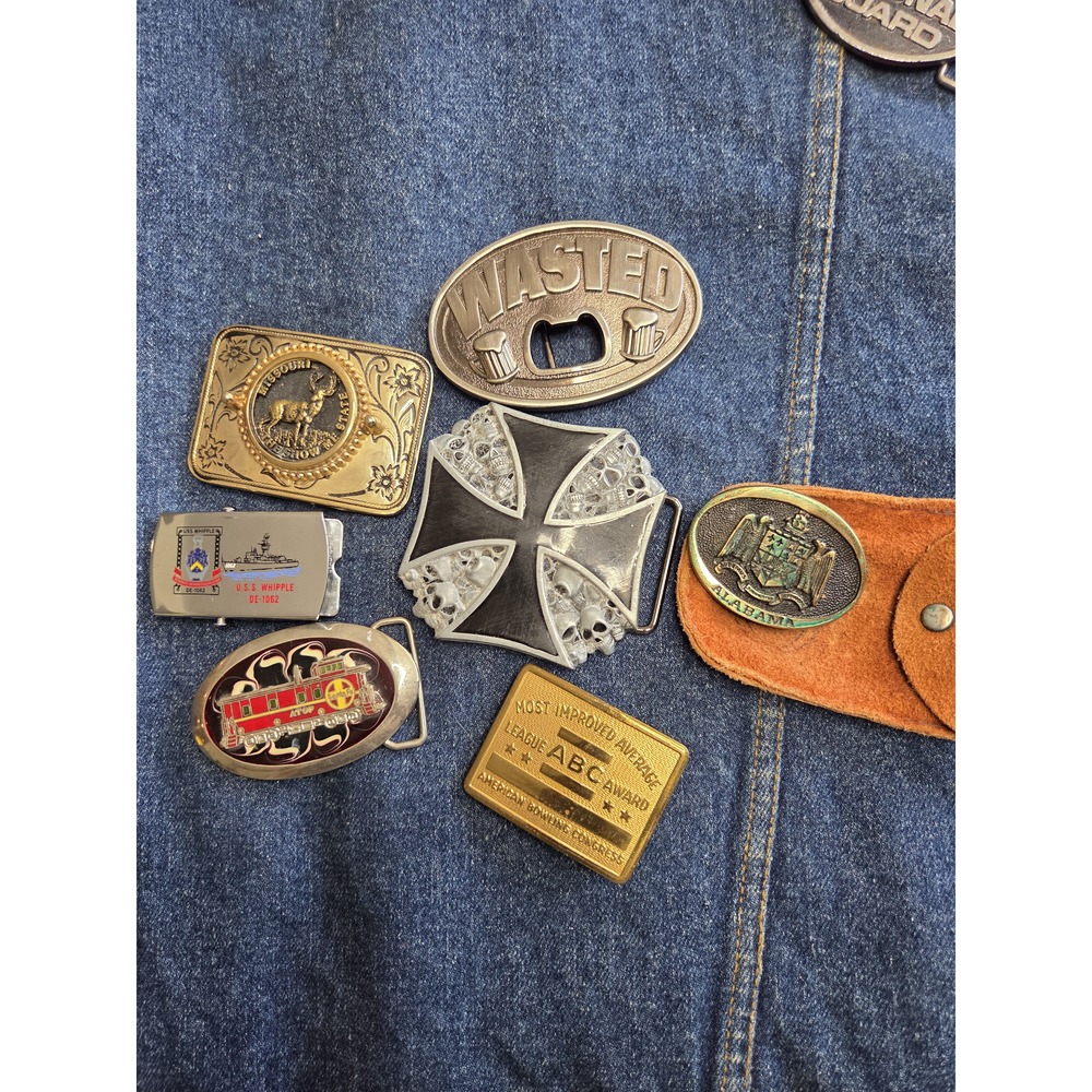Lot of 7 Vintage Belt Buckles - ABC Bowling Maltese Cross Fire Truck